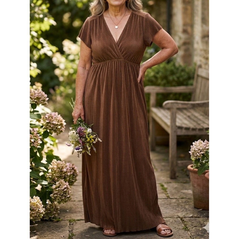 BALTIC BORN Size XXL Brown Super Soft Stretchy Ribbed Surplice Maxi Dress